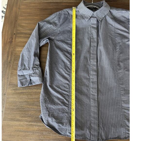 Lafayette 148 Poplin Blouse Shirt Blue Pinstripe Button Up L - Picture 6 of 7